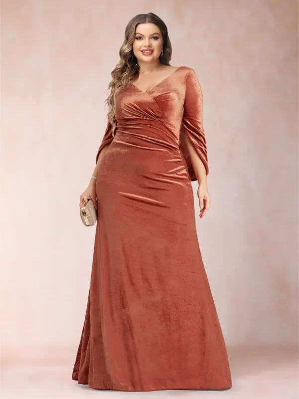 Trumpet/Mermaid V-Neck Half Sleeves Floor-Length Plus Size Mother of the Bride Dresses sold by Lavetir