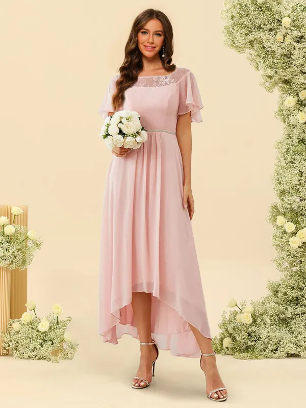 A-Line/Princess Scoop Asymmetrical Bridesmaid Dresses With Ruffles sold by Lavetir