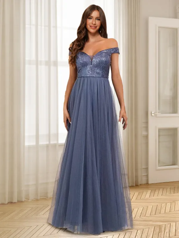 A-Line/Princess Off-the-Shoulder Floor-Length Bridesmaid Dresses sold by Lavetir