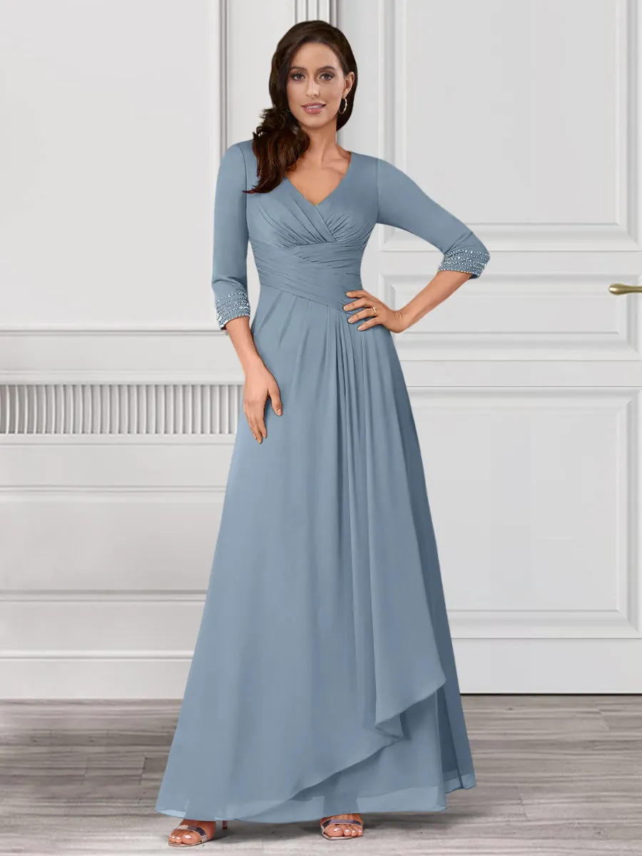 A-Line/Princess V-Neck 3/4 Sleeves Mother of the Bride Dresses With Ruffles sold by Lavetir