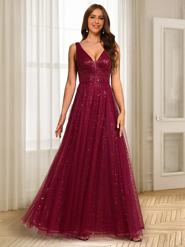 A-Line/Princess V-Neck Floor-Length Evening Dresses With Ruffles sold by Lavetir