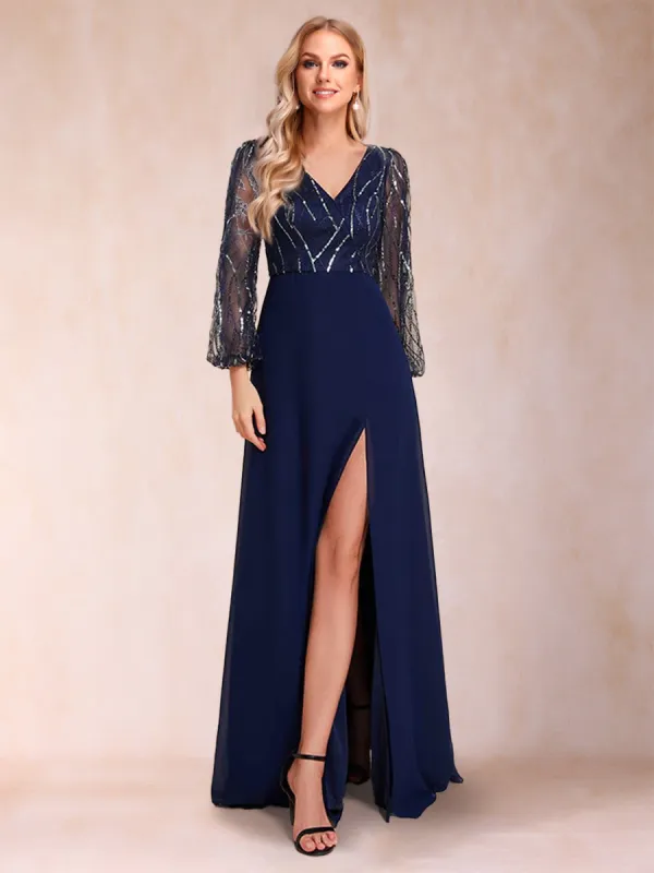 A-Line/Princess V-Neck Floor-Length Mother of the Bride Dresses With Split Side sold by Lavetir