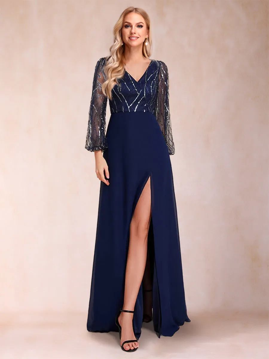 A-Line/Princess V-Neck Floor-Length Mother of the Bride Dresses With Split Side sold by Lavetir