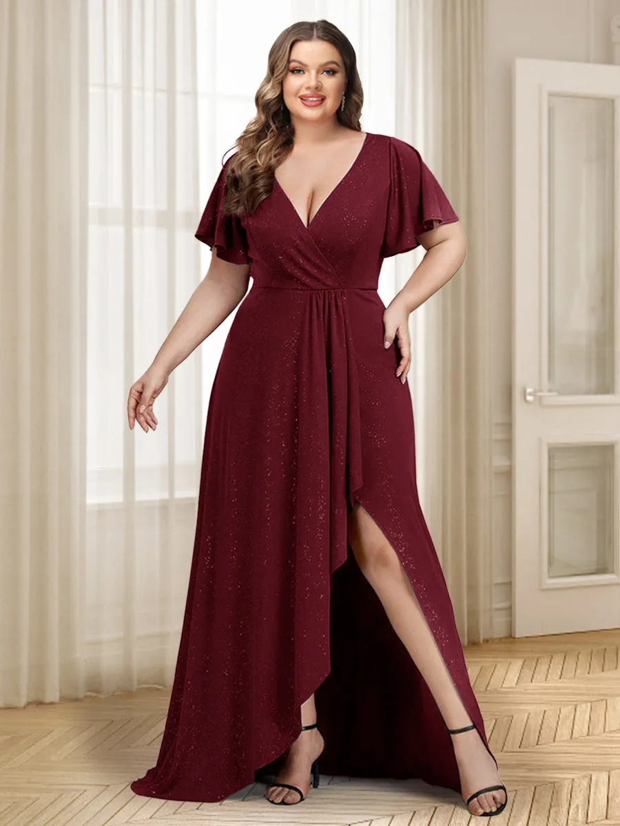 A-Line/Princess V-Neck Floor-Length Plus Size Evening Dresses With Split Side sold by Lavetir