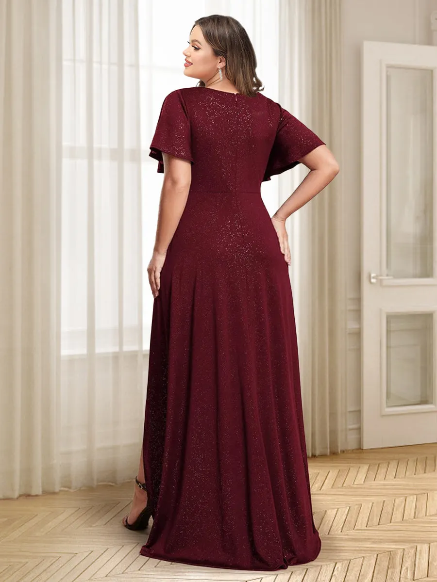 A-Line/Princess V-Neck Floor-Length Plus Size Evening Dresses With Split Side sold by Lavetir product image thumbnail 2