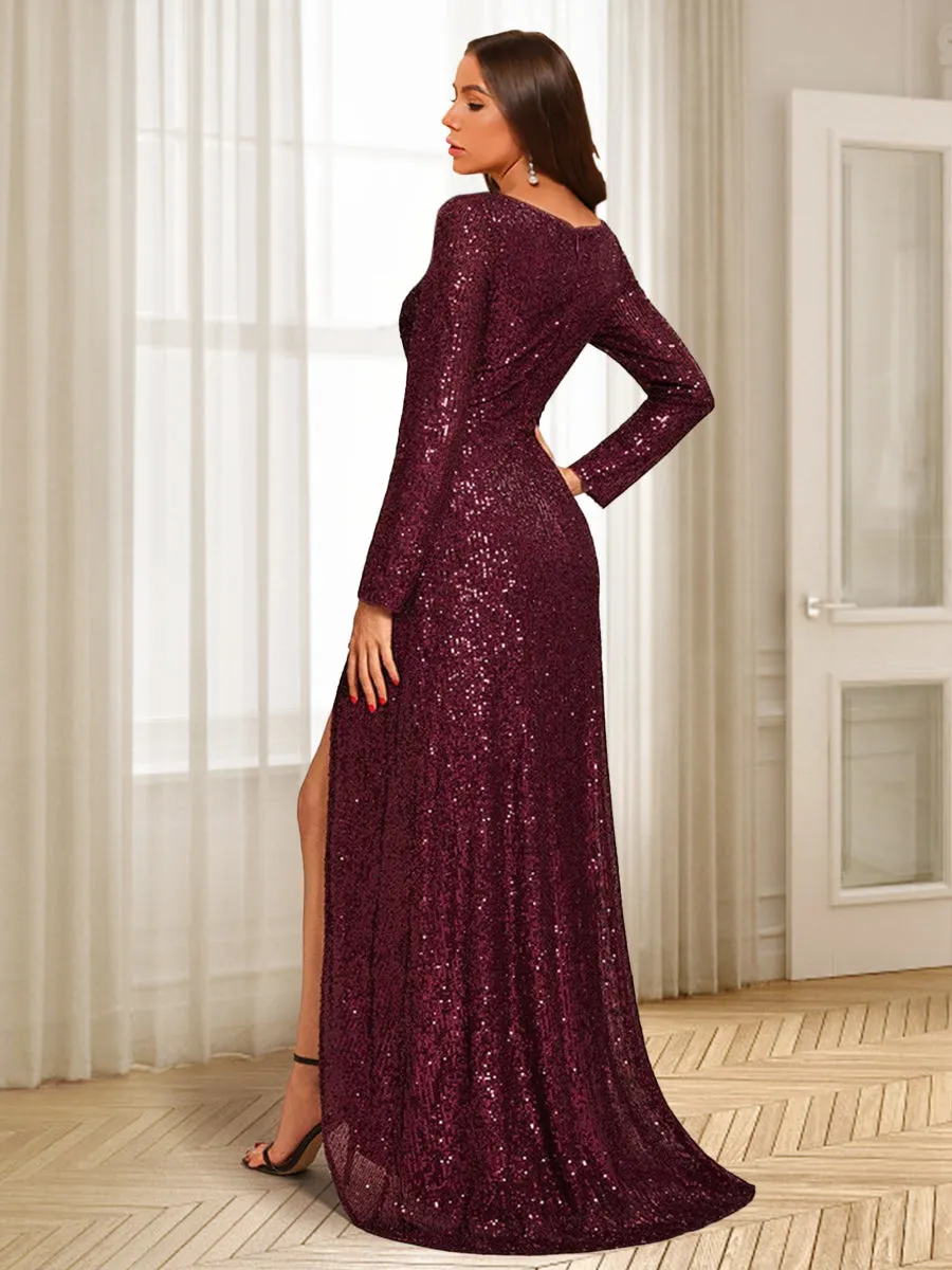 Sheath/Column V-Neck Floor-Length Evening Dresses With Split Side sold by Lavetir product image thumbnail 2