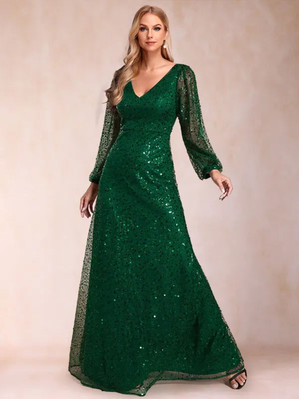 A-Line/Princess V-Neck Long Sleeves Floor-Length Mother of the Bride Dresses sold by Lavetir