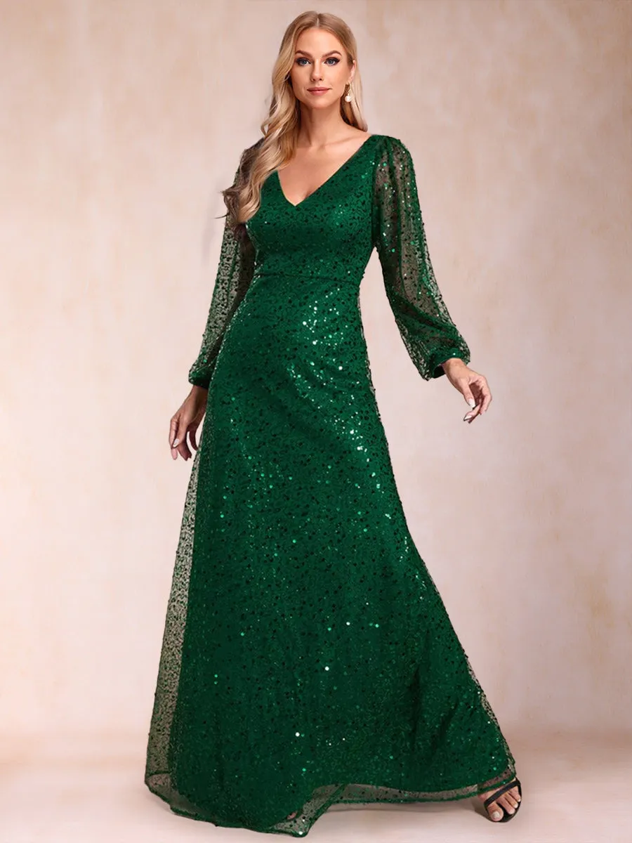 A-Line/Princess V-Neck Long Sleeves Floor-Length Mother of the Bride Dresses sold by Lavetir