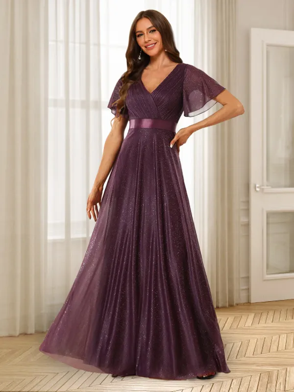 A-Line/Princess V-Neck Floor-Length Ruffles Bridesmaid Dresses sold by Lavetir