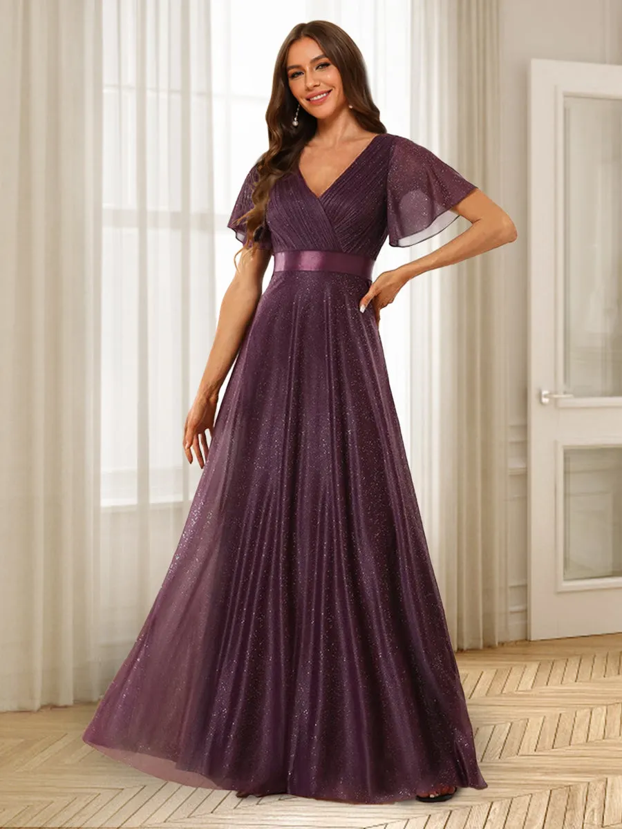 A-Line/Princess V-Neck Floor-Length Ruffles Bridesmaid Dresses sold by Lavetir