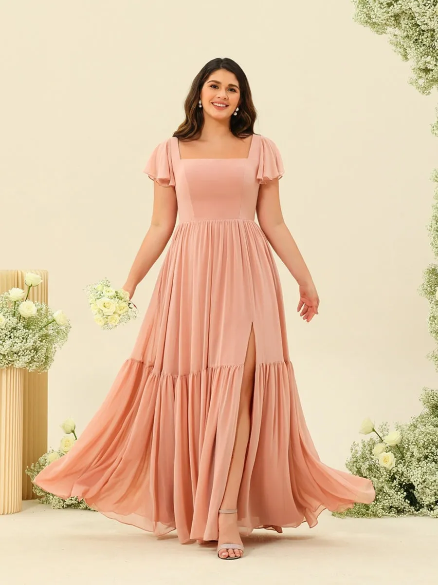 A-Line/Princess Ruffles Floor-Length Short Sleeves Plus Size Bridesmaid Dresses sold by Lavetir
