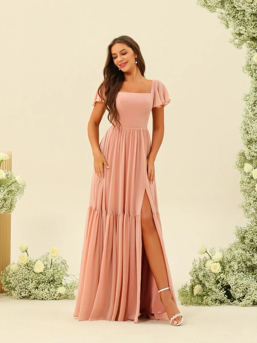 A-Line/Princess Ruffles Floor-Length Short Sleeves Bridesmaid Dresses sold by Lavetir product image thumbnail 3