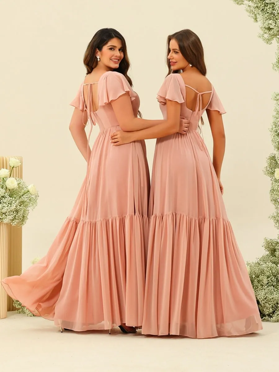 A-Line/Princess Ruffles Floor-Length Short Sleeves Bridesmaid Dresses sold by Lavetir product image thumbnail 2
