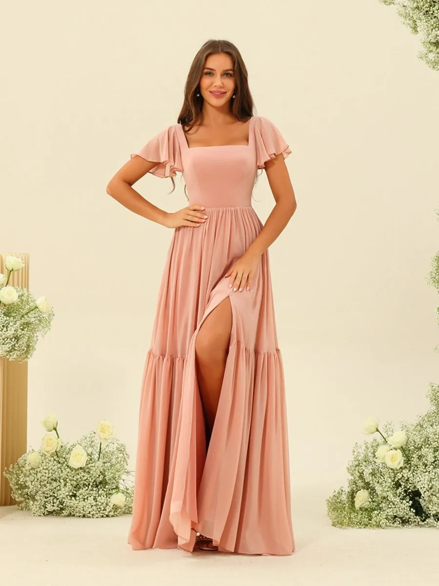 A-Line/Princess Ruffles Floor-Length Short Sleeves Bridesmaid Dresses sold by Lavetir