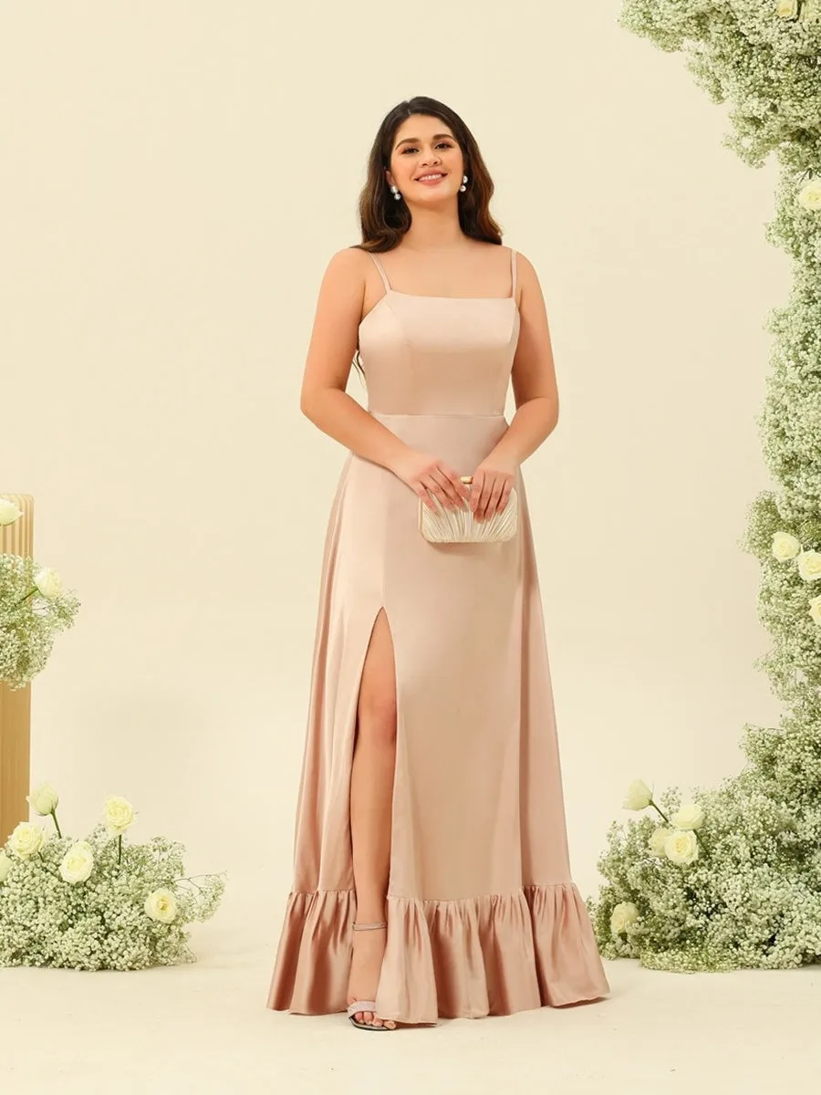 A-Line/Princess Spaghetti Straps Lace-Up Split Side Plus Size Bridesmaid Dresses sold by Lavetir product image thumbnail 3