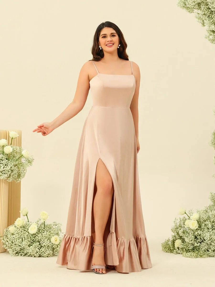 A-Line/Princess Spaghetti Straps Lace-Up Split Side Plus Size Bridesmaid Dresses sold by Lavetir product image thumbnail 4