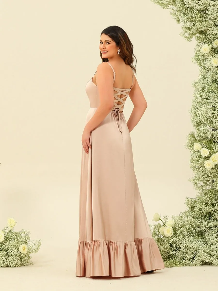 A-Line/Princess Spaghetti Straps Lace-Up Split Side Plus Size Bridesmaid Dresses sold by Lavetir product image thumbnail 5