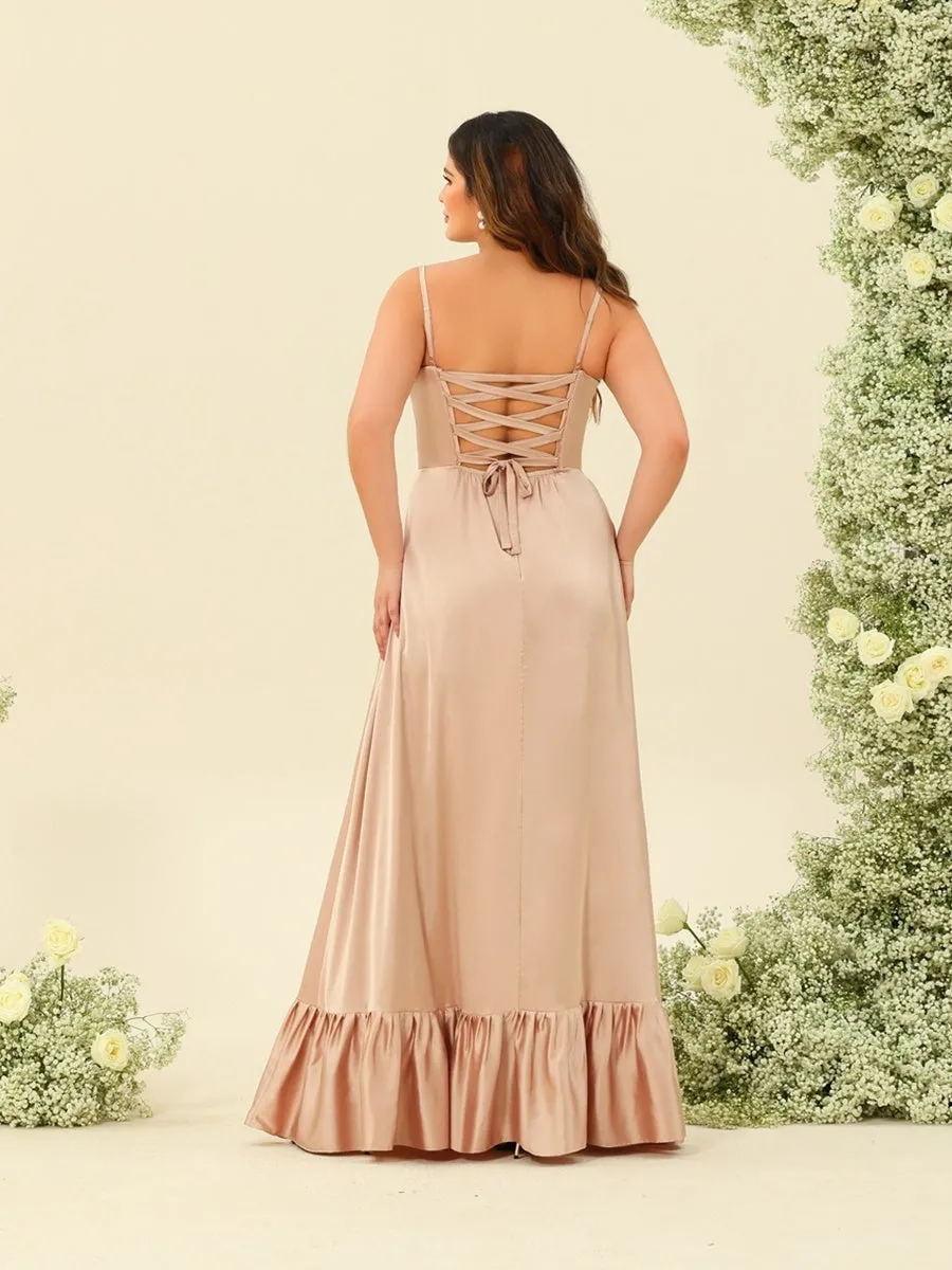 A-Line/Princess Spaghetti Straps Lace-Up Split Side Plus Size Bridesmaid Dresses sold by Lavetir product image thumbnail 2