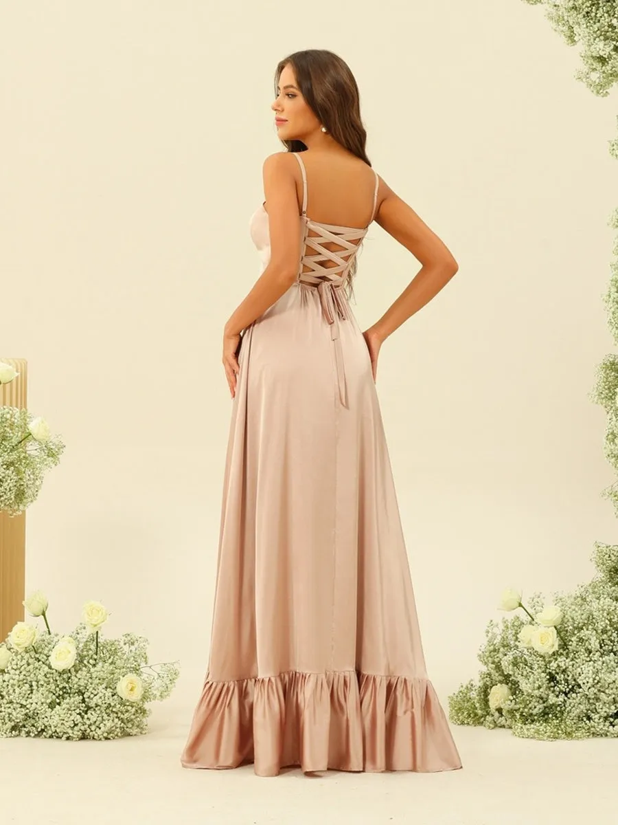 A-Line/Princess Spaghetti Straps Lace-Up Split Side Bridesmaid Dresses sold by Lavetir product image thumbnail 2