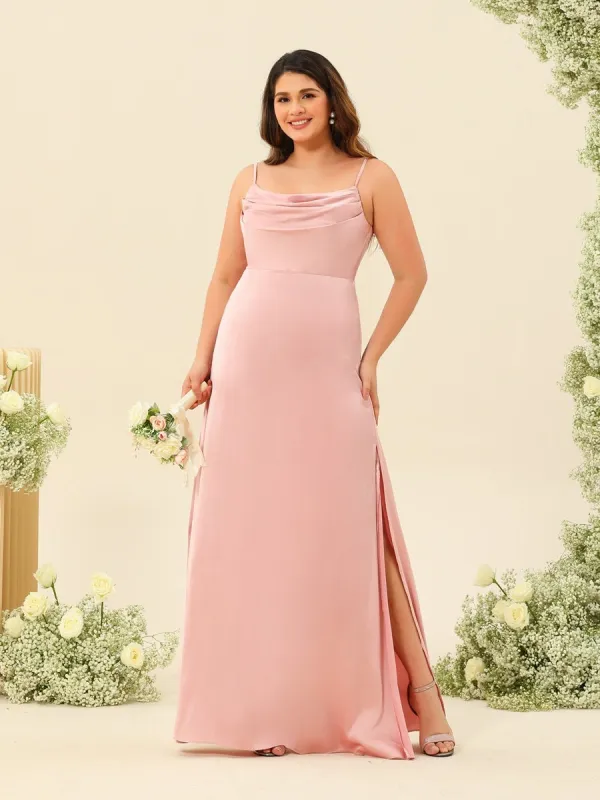Sheath/Column Spaghetti Straps Split Side Plus Size Bridesmaid Dresses sold by Lavetir