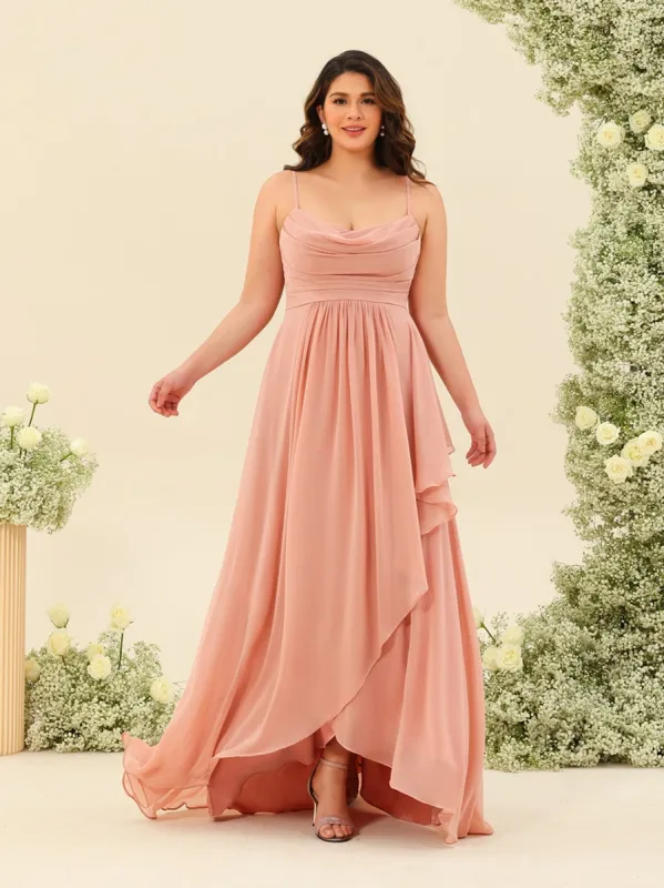 A-Line/Princess Asymmetrical Spaghetti Straps Ruffles Plus Size Bridesmaid Dresses sold by Lavetir