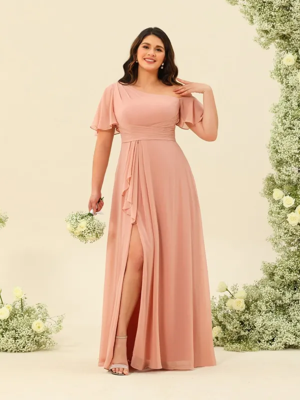 A-Line/Princess One-Shoulder Floor-Length Split Side Plus Size Bridesmaid Dresses sold by Lavetir