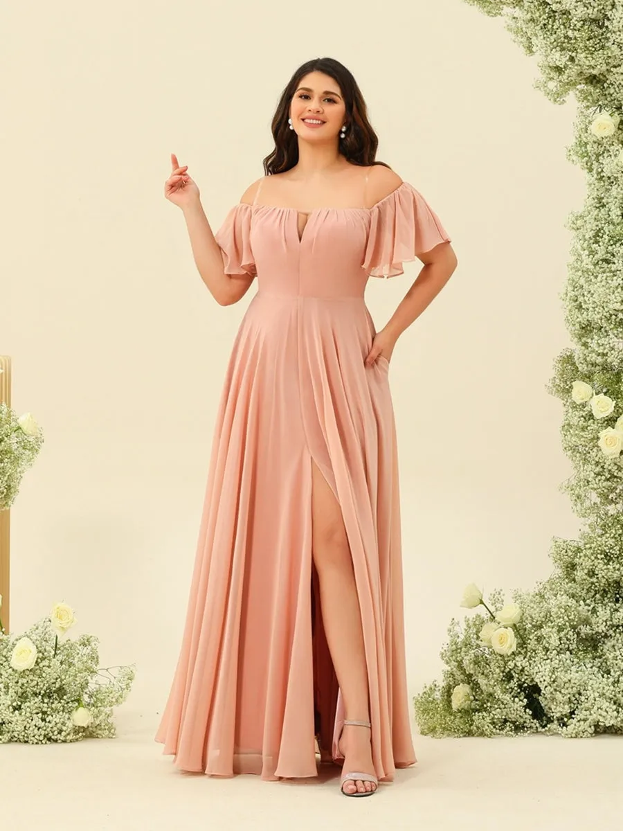 A-Line/Princess Floor-Length Off-the-Shoulder Plus Size Bridesmaid Dresses sold by Lavetir product image thumbnail 3