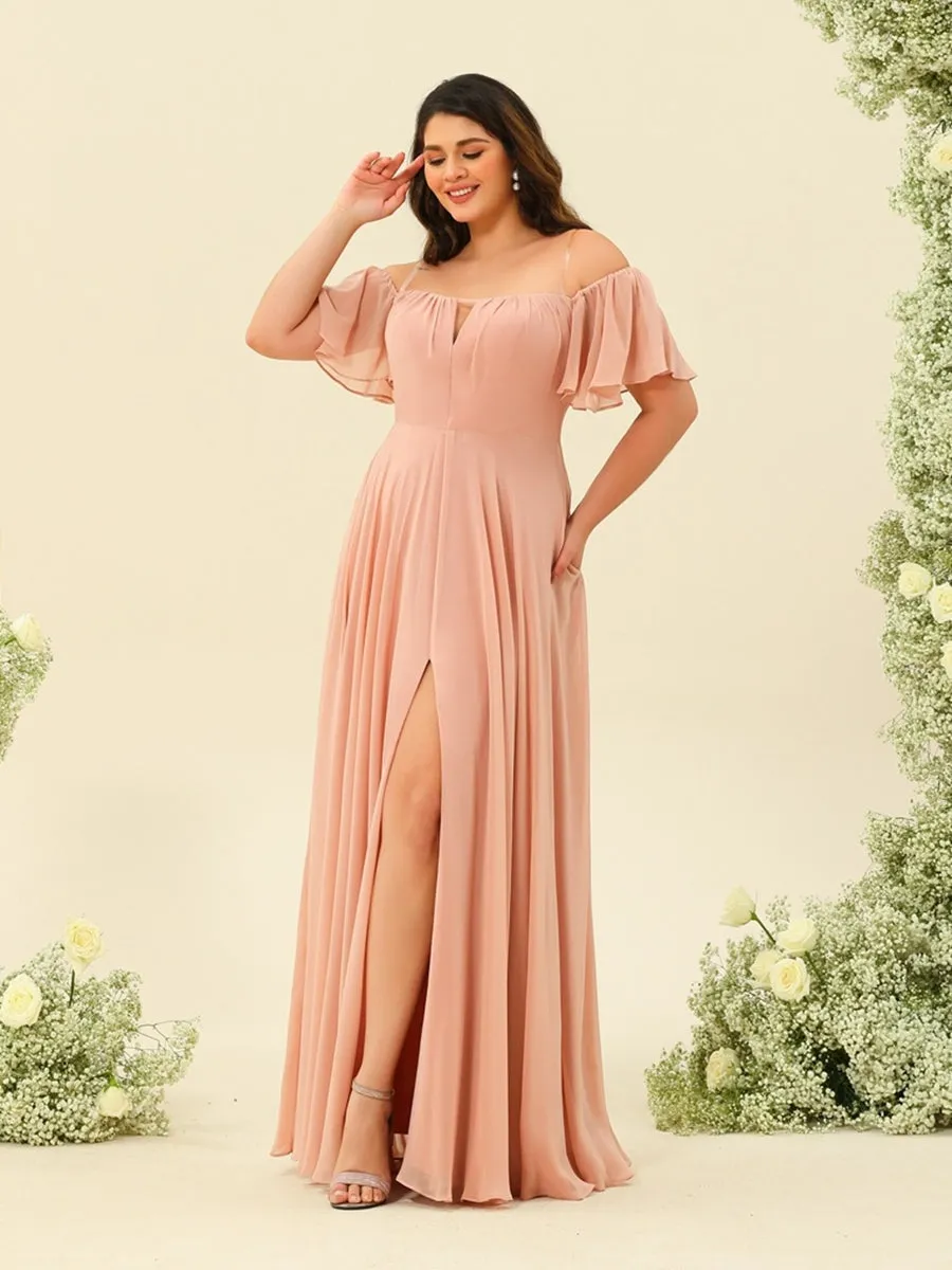 A-Line/Princess Floor-Length Off-the-Shoulder Plus Size Bridesmaid Dresses sold by Lavetir product image thumbnail 4
