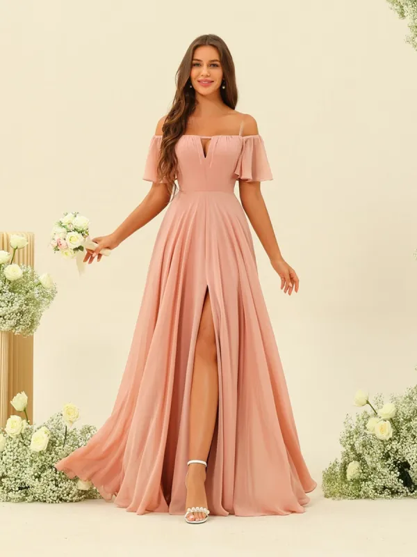 A-Line/Princess Floor-Length Off-the-Shoulder Bridesmaid Dresses sold by Lavetir