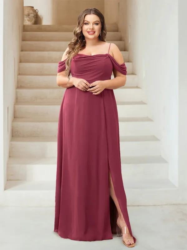 A-Line/Princess Cowl Neck Plus Size Floor-Length Chiffon Bridesmaid Dresses with Split Side sold by Lavetir