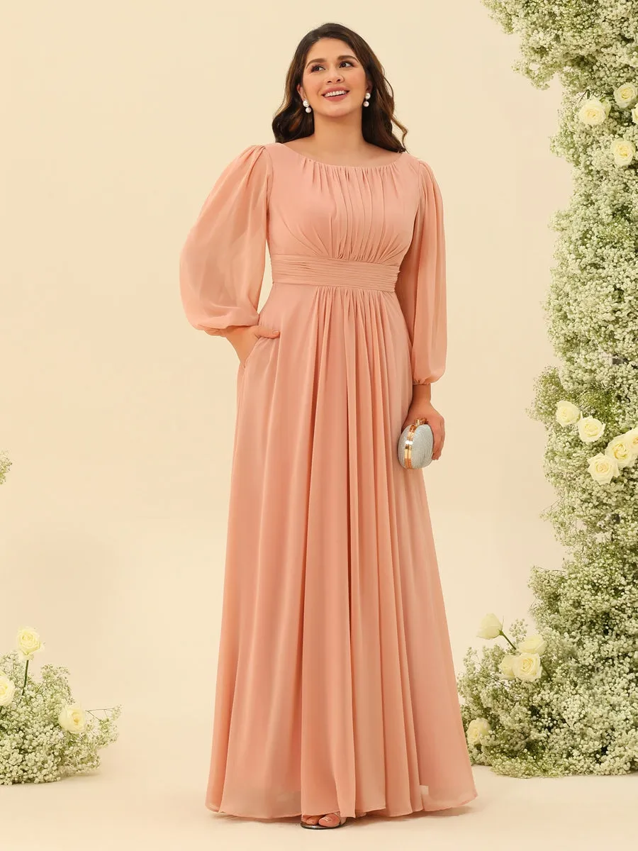 A-Line/Princess Floor-Length Long Sleeves Plus Size Bridesmaid Dresses With Sash sold by Lavetir product image thumbnail 3