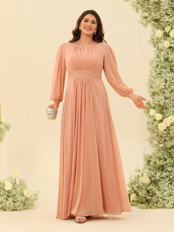 A-Line/Princess Floor-Length Long Sleeves Plus Size Bridesmaid Dresses With Sash sold by Lavetir