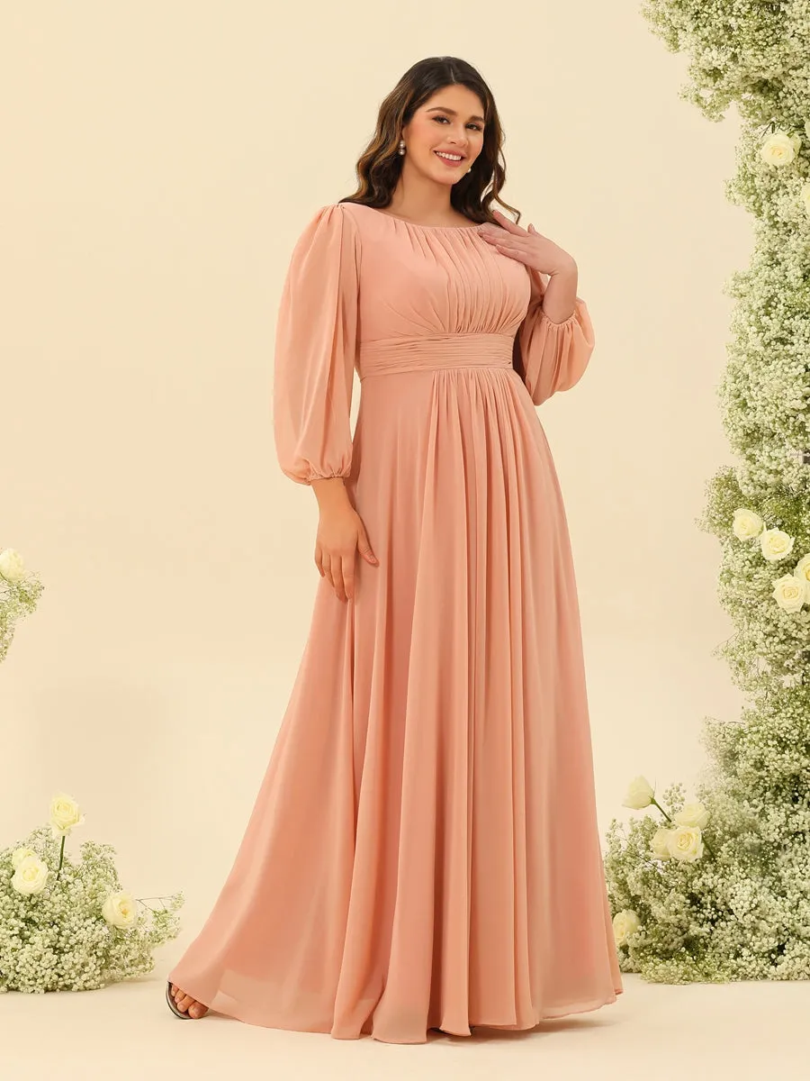 A-Line/Princess Floor-Length Long Sleeves Plus Size Bridesmaid Dresses With Sash sold by Lavetir product image thumbnail 4