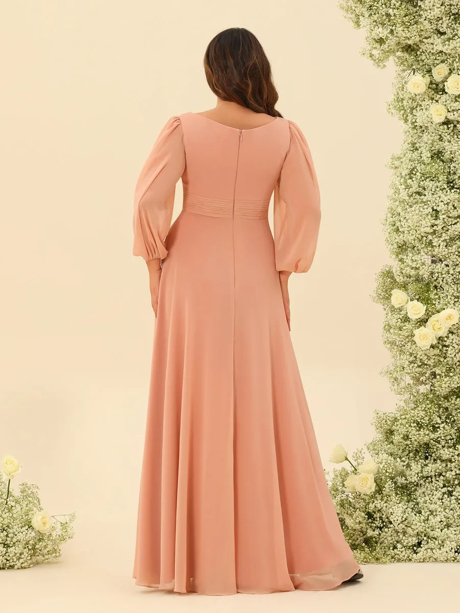 A-Line/Princess Floor-Length Long Sleeves Plus Size Bridesmaid Dresses With Sash sold by Lavetir product image thumbnail 2