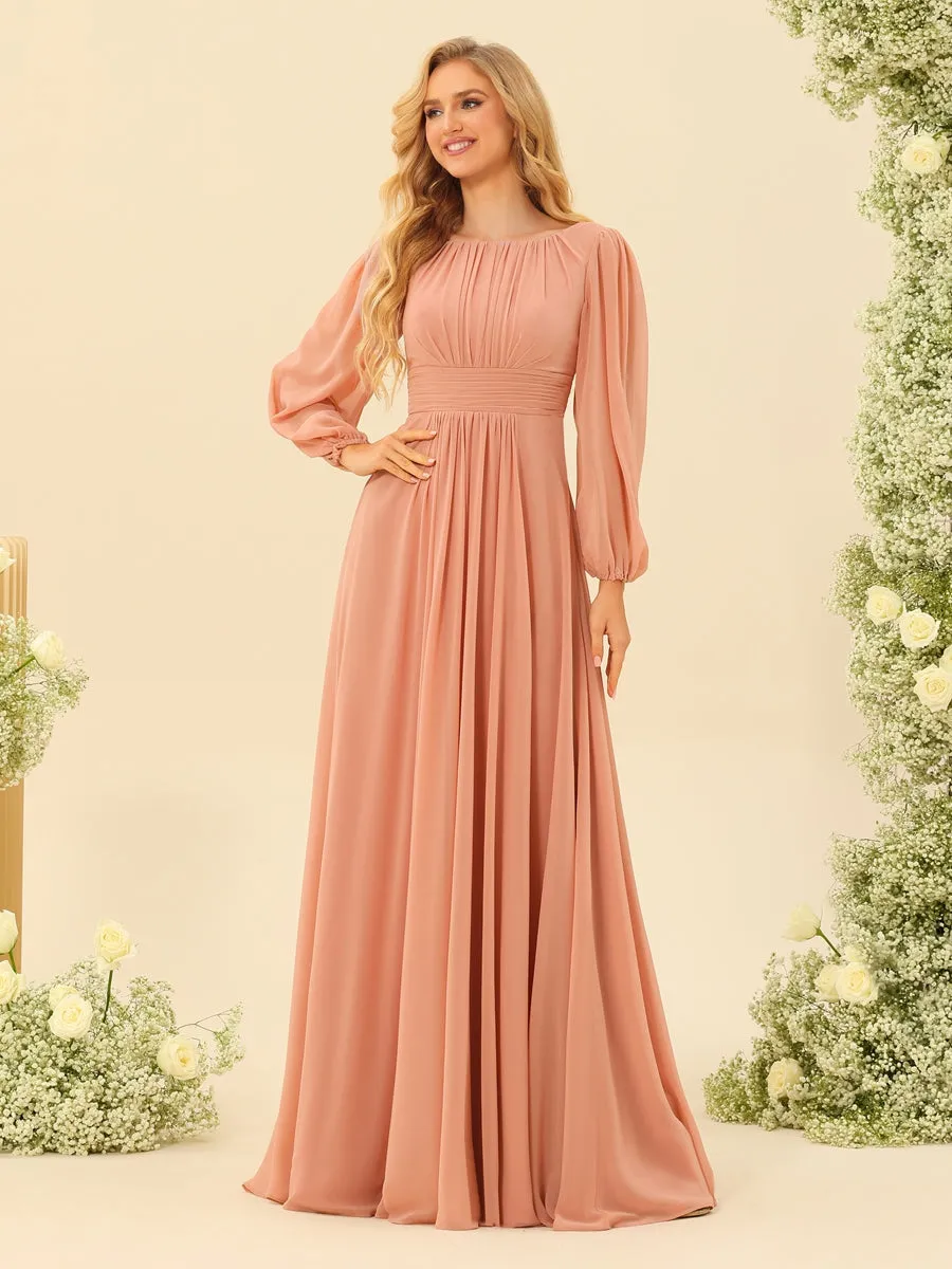 A-Line/Princess Floor-Length Long Sleeves Bridesmaid Dresses With Sash sold by Lavetir product image thumbnail 4