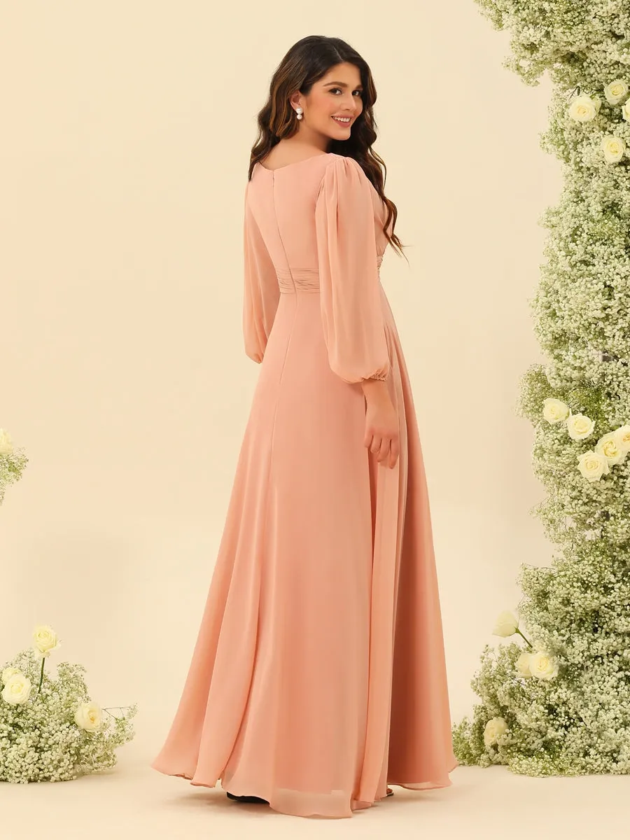 A-Line/Princess Floor-Length Long Sleeves Bridesmaid Dresses With Sash sold by Lavetir product image thumbnail 2