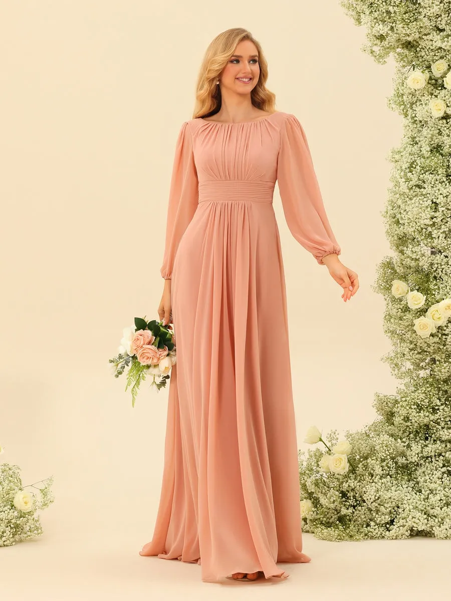 A-Line/Princess Floor-Length Long Sleeves Bridesmaid Dresses With Sash sold by Lavetir product image thumbnail 3