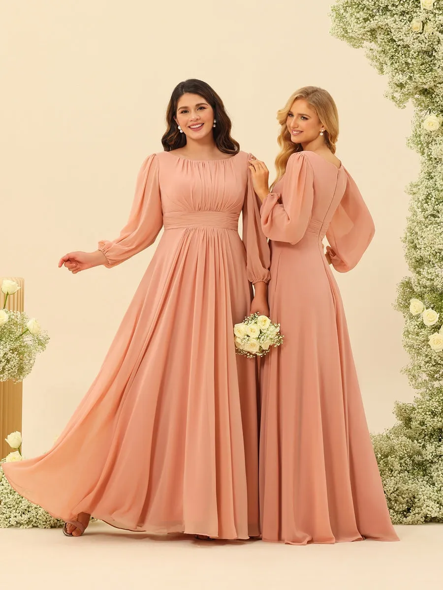 A-Line/Princess Floor-Length Long Sleeves Bridesmaid Dresses With Sash sold by Lavetir product image thumbnail 5