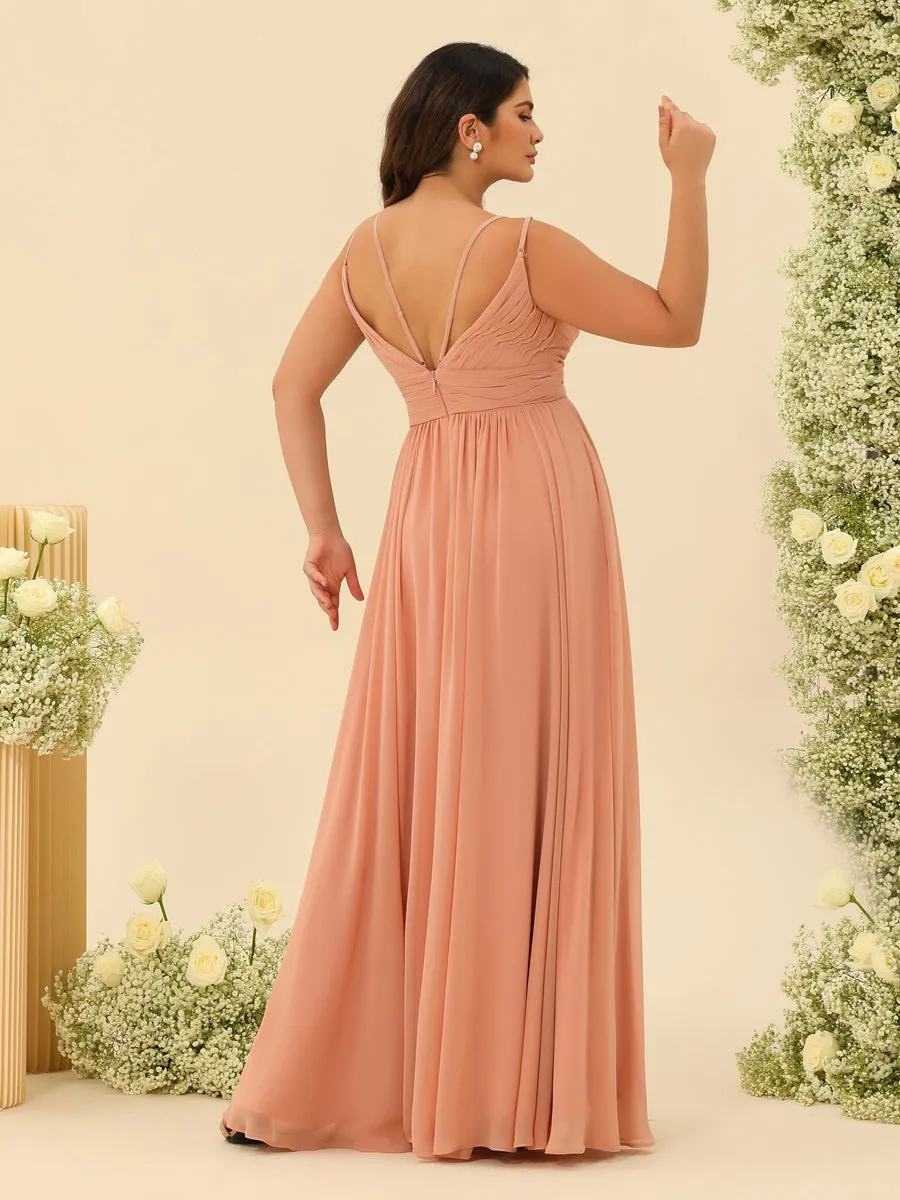 A-Line/Princess Floor-Length Spaghetti Straps Ruffles Plus Size Bridesmaid Dresses sold by Lavetir product image thumbnail 2
