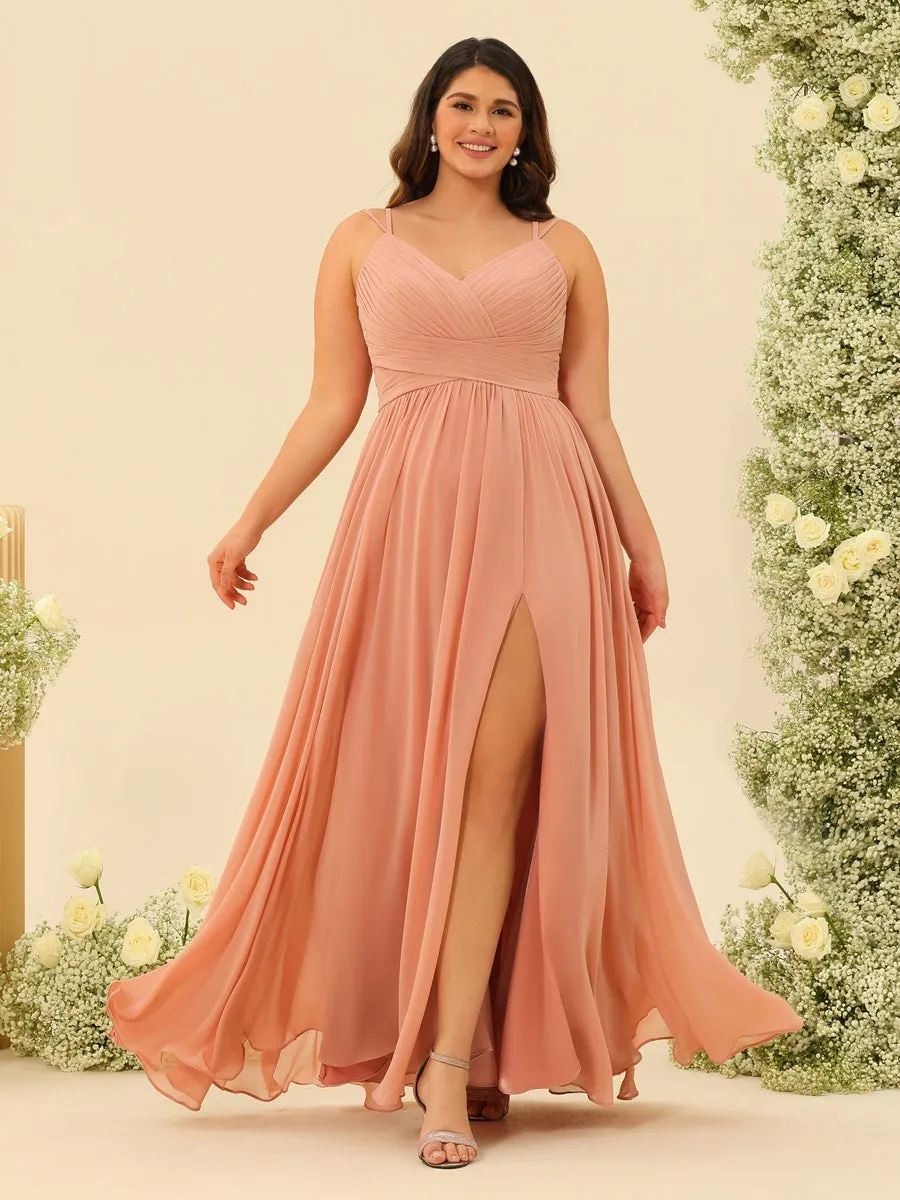 A-Line/Princess Floor-Length Spaghetti Straps Ruffles Plus Size Bridesmaid Dresses sold by Lavetir