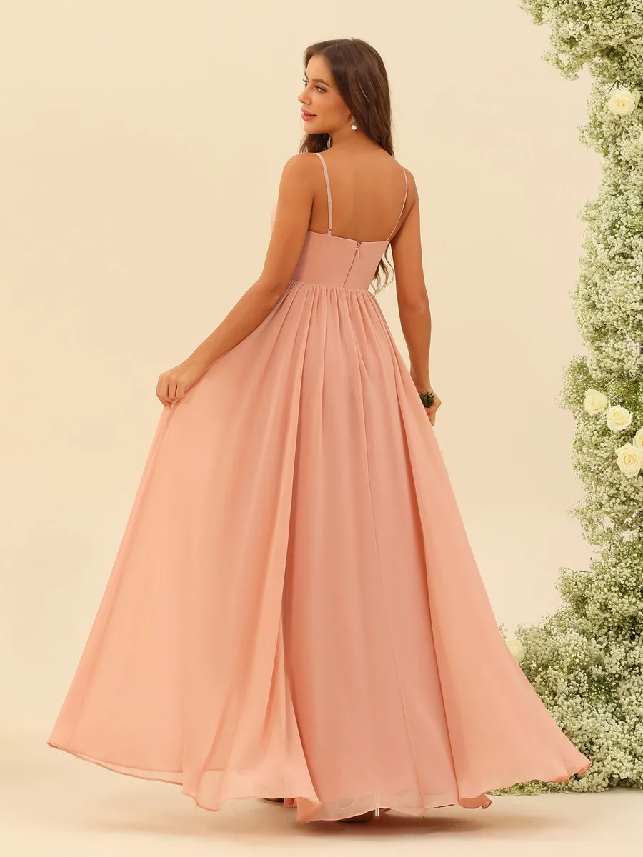 A-Line/Princess Floor-Length Spaghetti Straps Ruffles Bridesmaid Dresses With Split Side sold by Lavetir product image thumbnail 2