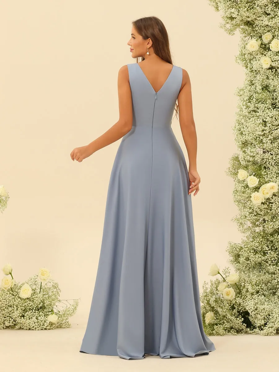 A-Line/Princess Asymmetrical V-Neck Bridesmaid Dresses With Ruffles sold by Lavetir product image thumbnail 2