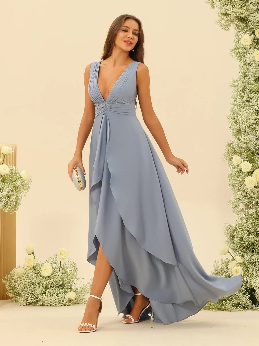 A-Line/Princess Asymmetrical V-Neck Bridesmaid Dresses With Ruffles sold by Lavetir product image thumbnail 3