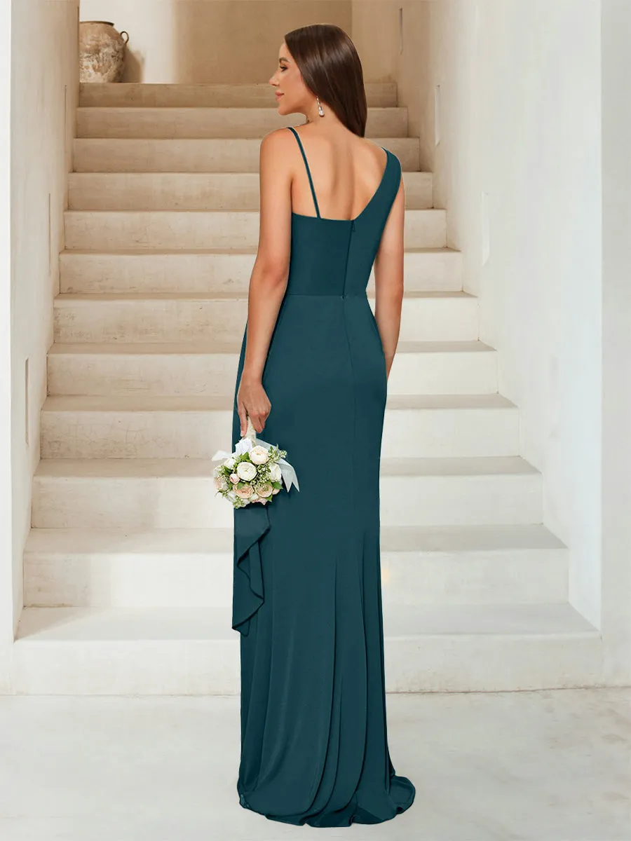 Sheath/Column Sweetheart Sleeveless Floor-Length Formal Dresses with Split Side & Ruched sold by Lavetir product image thumbnail 2