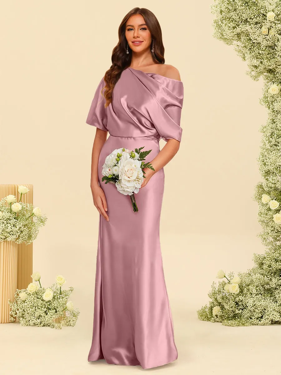 Trumpet/Mermaid One-Shoulder Half Sleeves Bridesmaid Dresses With Ruched sold by Lavetir
