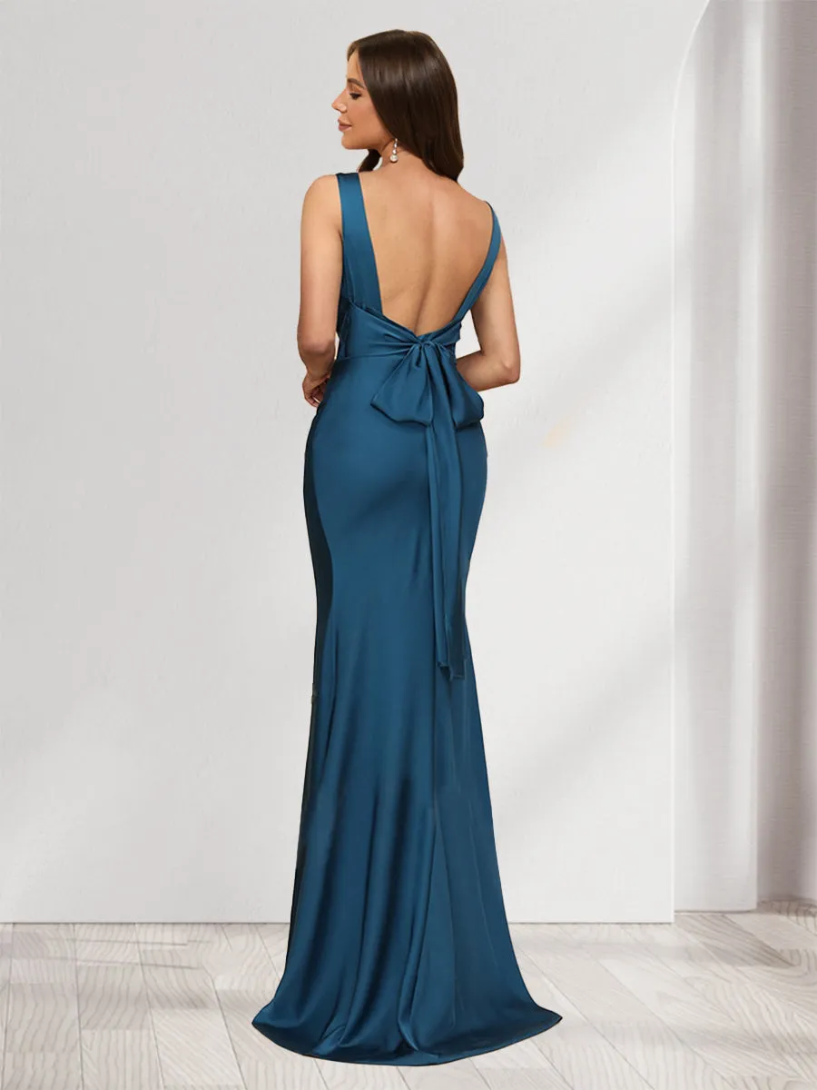 Trumpet/Mermaid V-Neck Sleeveless Bridesmaid Dresses With Sash sold by Lavetir product image thumbnail 2