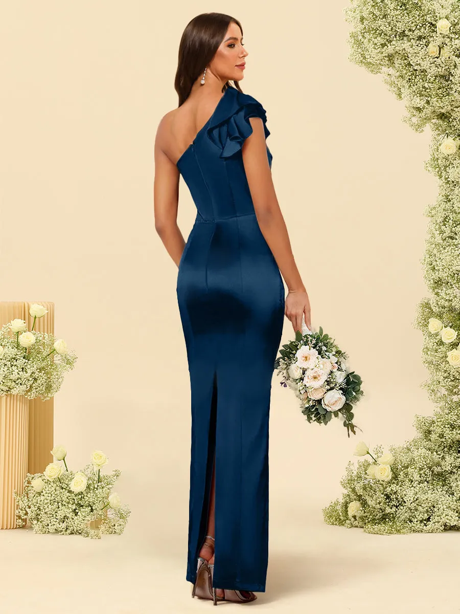 Sheath/Column One-Shoulder Sleeveless Bridesmaid Dresses With Ruched sold by Lavetir product image thumbnail 2