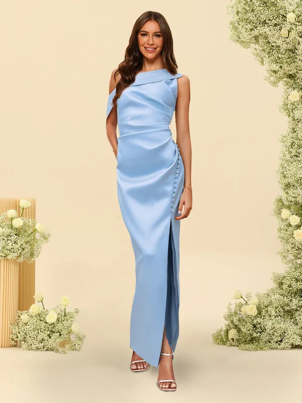 Sheath/Column One-Shoulder Sleeveless Bridesmaid Dresses With Split Side sold by Lavetir