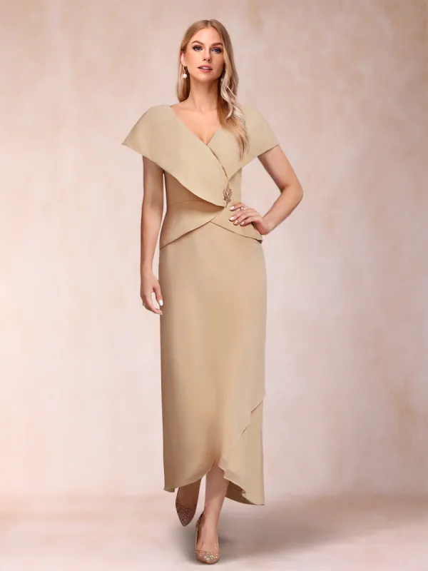 Sheath/Column V-Neck Asymmetrical Chiffon Mother of the Bride Dress With Beading Sequins sold by Lavetir