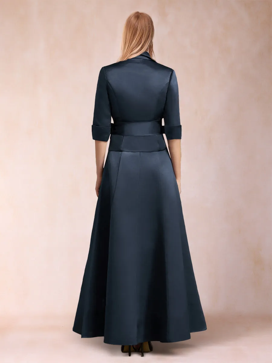 A-Line/Princess Separates V-Neck Ankle-Length Satin Mother of the Bride Dress With Bow Pleats sold by Lavetir product image thumbnail 2